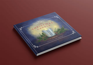 Book titled 'The Christmas Candle' on a red background
